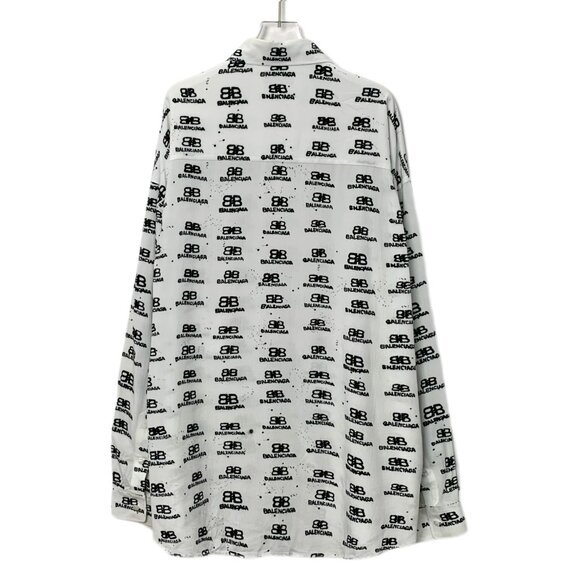 J19512 Balenciaga White logo jacquard full-print lapel single-breasted long-slee - Picture 2 of 8